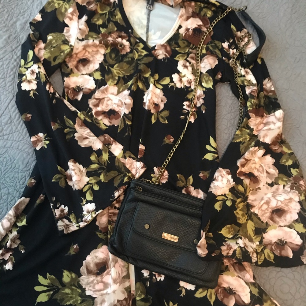Small boutique black/floral dress.